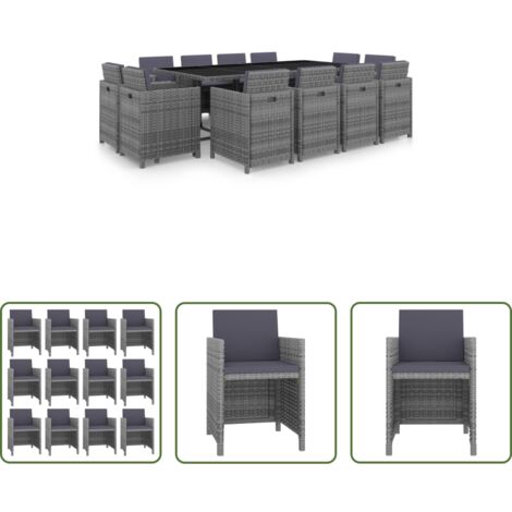 Mobili da giardino -  Set da Pranzo da Giardino 13 pz e Cuscini Polyrattan Antracite