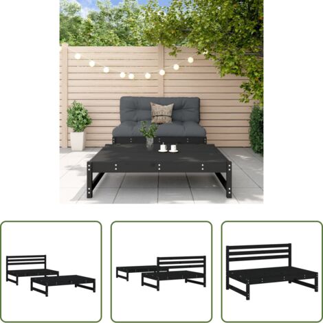 Mobili da giardino -  Set Salotto da Giardino 2 pz Nero in Legno Massello di Pino
