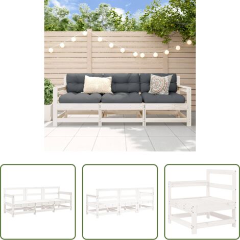 Mobili da giardino -  Set Salotto da Giardino 3 pz Bianco in Legno Massello di Pino