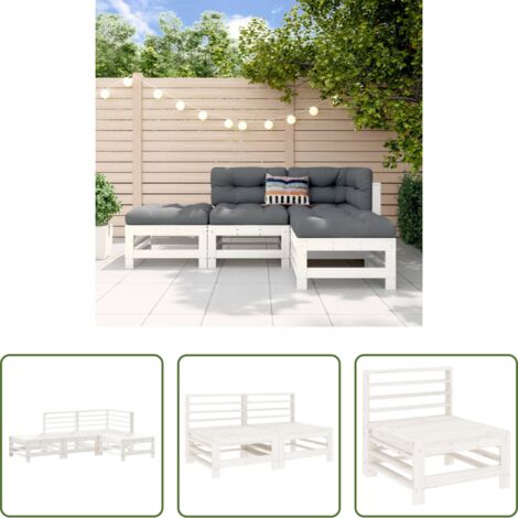 Mobili da giardino -  Set Salotto da Giardino 4 pz Bianco in Legno Massello di Pino