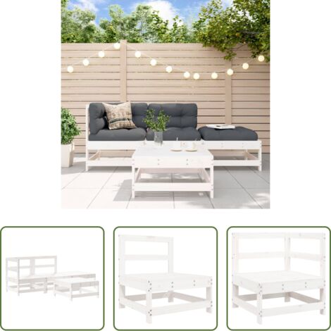 Mobili da giardino -  Set Salotto da Giardino 4 pz Bianco in Legno Massello di Pino