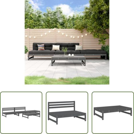 Mobili da giardino -  Set Salotto da Giardino 4 pz Grigio in Legno Massello di Pino