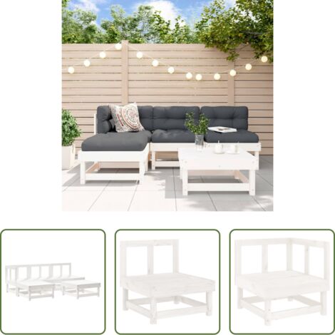 Mobili da giardino -  Set Salotto da Giardino 5 pz Bianco in Legno Massello di Pino