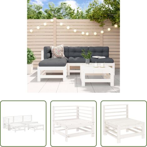 Mobili da giardino -  Set Salotto da Giardino 5 pz Bianco in Legno Massello di Pino