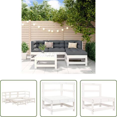 Mobili da giardino -  Set Salotto da Giardino 5 pz Bianco in Legno Massello di Pino