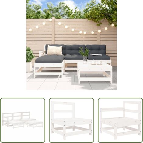 Mobili da giardino -  Set Salotto da Giardino 5 pz Bianco in Legno Massello di Pino