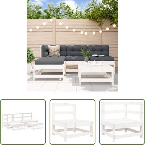 Mobili da giardino -  Set Salotto da Giardino 5 pz Bianco in Legno Massello di Pino