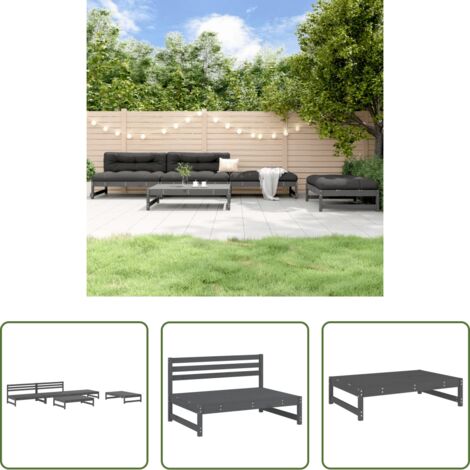 Mobili da giardino -  Set Salotto da Giardino 5 pz Grigio in Legno Massello di Pino