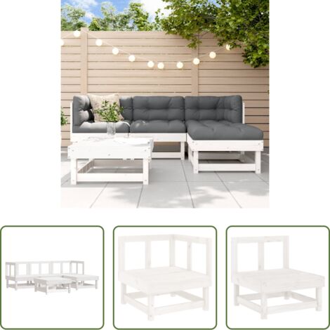 Mobili da giardino -  Set Salotto da Giardino 5 pz in Legno Massello di Pino Bianco