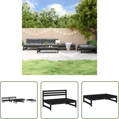 Mobili da giardino -  Set Salotto da Giardino 5 pz Nero in Legno Massello di Pino