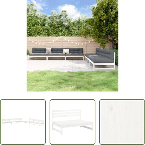 Mobili da giardino - Set Salotto da Giardino 6 pz Bianco in Legno Massello di Pino