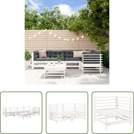 Mobili da giardino -  Set Salotto da Giardino 6 pz Bianco in Legno Massello di Pino