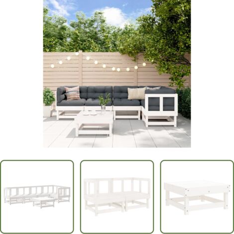Mobili da giardino -  Set Salotto da Giardino 6 pz Bianco in Legno Massello di Pino