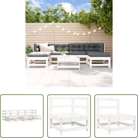 Mobili da giardino - Set Salotto da Giardino 7 pz Bianco in Legno Massello di Pino
