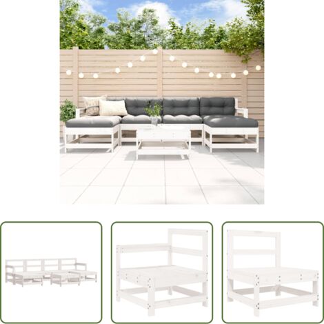 Mobili da giardino - Set Salotto da Giardino 7 pz Bianco in Legno Massello di Pino