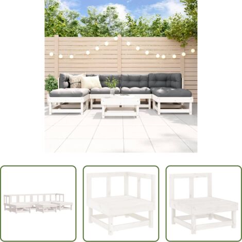 Mobili da giardino - Set Salotto da Giardino 7 pz Bianco in Legno Massello di Pino
