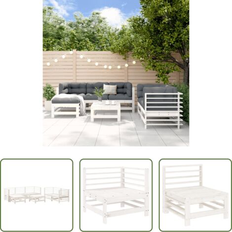 Mobili da giardino -  Set Salotto da Giardino 7 pz Bianco in Legno Massello di Pino