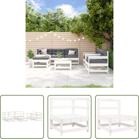 Mobili da giardino -  Set Salotto da Giardino 7 pz Bianco in Legno Massello di Pino