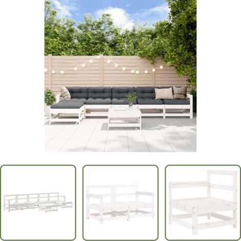 Mobili da giardino - Set Salotto da Giardino 7 pz Bianco in Legno Massello di Pino