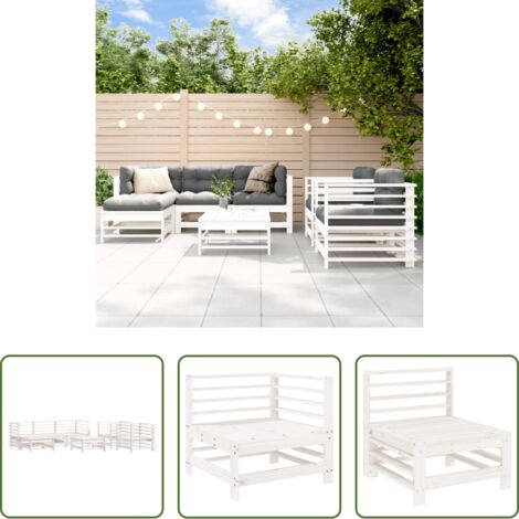 Mobili da giardino - Set Salotto da Giardino 7 pz Bianco in Legno Massello di Pino
