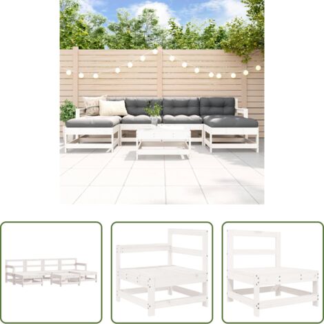 Mobili da giardino - Set Salotto da Giardino 7 pz Bianco in Legno Massello di Pino