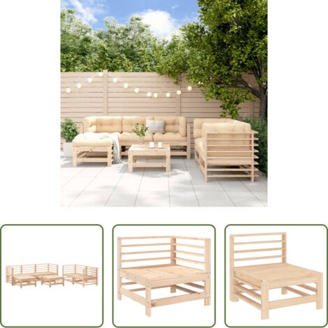 Mobili da giardino -  Set Salotto da Giardino 7 pz in Legno Massello di Pino