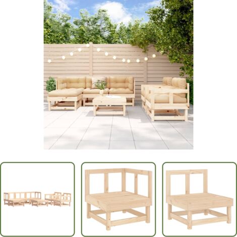 Mobili da giardino -  Set Salotto da Giardino 7 pz in Legno Massello di Pino