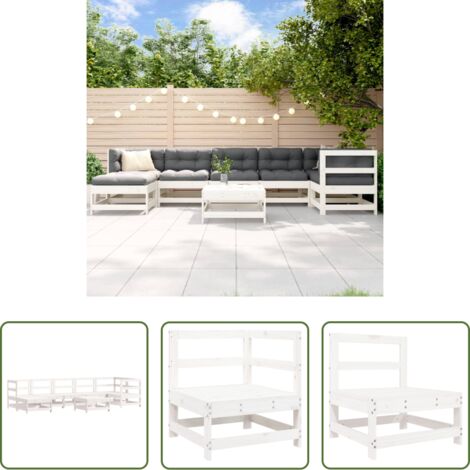 Mobili da giardino -  Set Salotto da Giardino 8 pz in Legno Massello di Pino Bianco