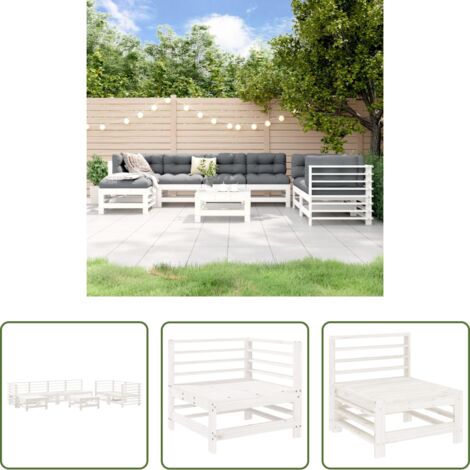 Mobili da giardino -  Set Salotto da Giardino 8 pz in Legno Massello di Pino Bianco