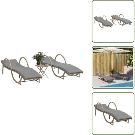 Mobili da giardino - vidaXL Lettini Prendisole 2 pz con Tavolino Beige in Polyrattan - Seduta esterna