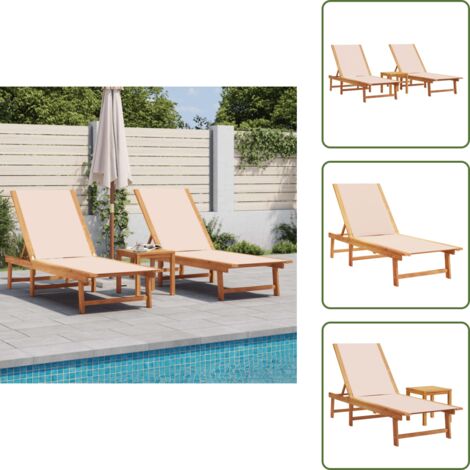 Mobili da giardino - vidaXL Lettini Prendisole 2 pz e Tavolo Crema Legno Acacia e Textilene - Lettino da patio