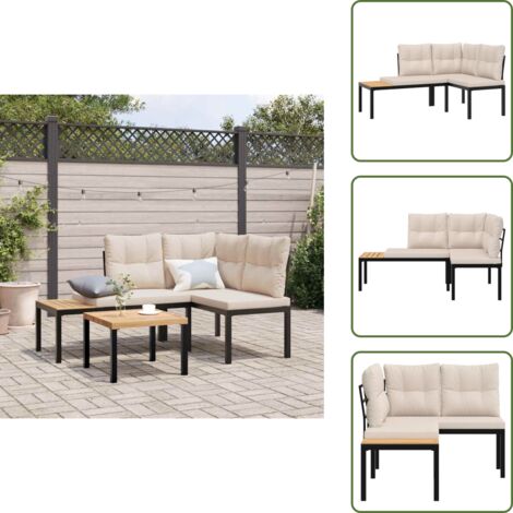 Mobili da giardino - vidaXL Panche Giardino con Cuscini 2pz Nere Acciaio Verniciato Polvere - Panca con tavolino