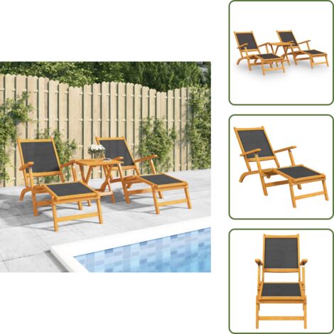 Mobili da giardino - vidaXL Sedie a Sdraio con Tavolo in Legno Massello Acacia e Textilene - Tavolo in acacia