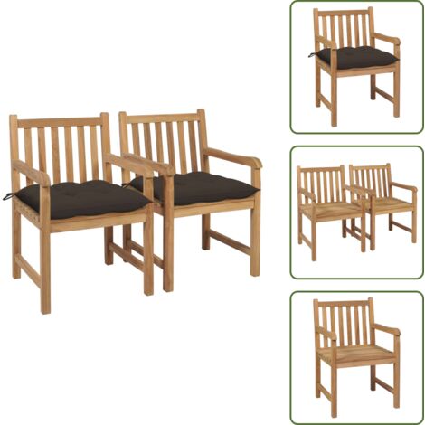 Mobili da giardino - vidaXL Sedie da Giardino 2 pz e Cuscini Grigio Talpa Massello di Teak - Sedie da patio