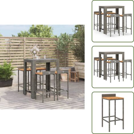 Mobili da giardino - vidaXL Set Bar Giardino 5pz Grigio Polyrattan e Legno Massello Acacia - Rattan