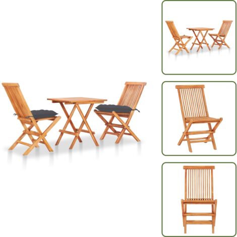 Mobili da giardino - vidaXL Set da Bistrot 3 pz con Cuscini Antracite in Massello di Teak - Tavolo da pranzo esterno