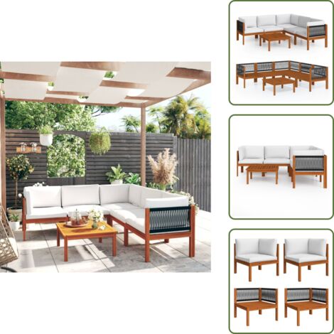 Mobili da giardino - vidaXL Set da giardino 6 pezzi con cuscini in legno crema, acacia e corda - Divano angolare