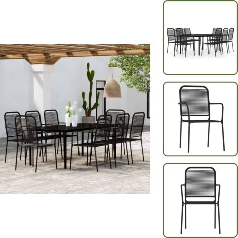 Mobili da giardino - vidaXL Set da Pranzo per Giardino 9 pz con Cuscini Nero - Tavolo in vetro