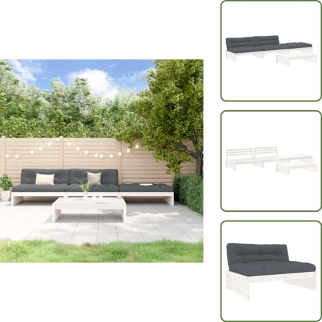 Mobili da giardino - vidaXL Set Divani da Giardino 4pz con Cuscini in Legno Massello Bianco - Divani da esterno