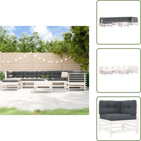 Mobili da giardino - vidaXL Set Divani da Giardino 8pz con Cuscini in Legno Massello Bianco - Divani in pino