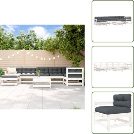 Mobili da giardino - vidaXL Set Divani da Giardino 8pz con Cuscini in Legno Massello Bianco - Divani in pino