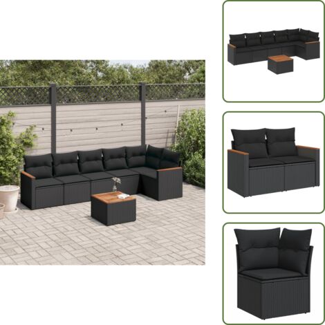 Mobili da giardino - vidaXL Set Divani da Giardino con Cuscini 7pz Nero Polyrattan - Poltrone da esterno