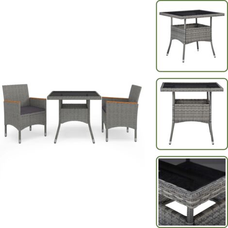 Mobili da giardino - vidaXL Set Mobili da Pranzo da Giardino 3 pz Grigio Polyrattan Acacia - Poltrone da giardino