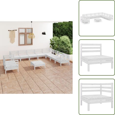 Mobili da giardino - vidaXL Set Salotto da Giardino 11 pz in Legno Massello di Pino Bianco - Divano angolare