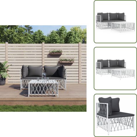 Mobili da giardino - vidaXL Set Salotto da Giardino 3 pz con Cuscini in Acciaio Bianco - Seduta da giardino