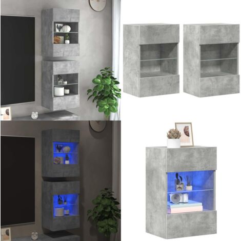 Mobili da parete con luci LED per TV 2pz Grigio Cemento 40x30x60,5cm - Luci LED RGB - Porta TV a parete