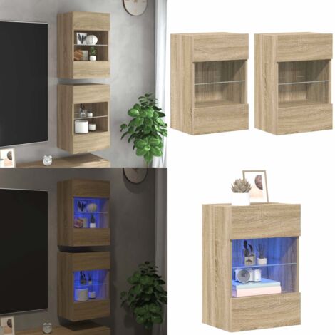 Mobili da parete con luci LED per TV 2pz Rovere Sonoma 40x30x60,5 cm - Luci led rgb - Porta tv a parete