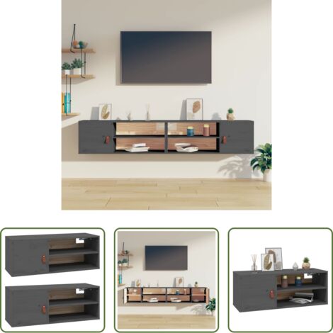 Mobili da parete -  Pensili 2 pz Grigi 80x30x30 cm in Legno Massello di Pino