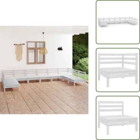 Mobili da patio - vidaXL Set Salotto da Giardino 10 pz Bianco in Legno Massello di Pino - Design rustico