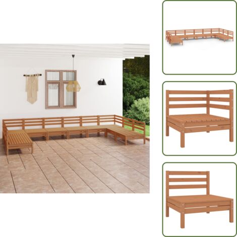 Mobili da patio - vidaXL Set Salotto da Giardino 10 pz in Legno Massello di Pino ambra - Design rustico